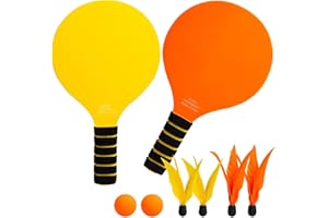 INPODAK Beach Ball Game Set, Beach Ball Racket Set pour Enfants, 2 Raquettes, 4 Volants, 2 balles, Jeu de Paddleball, Jeu de Plage pour Les familles(Orange Jaune, 1 Ensemble)