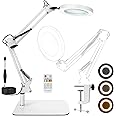 10X Magnifying Glass with Light and Stand Magnifying Desk Lamp & Clamp with 3 Color Modes &10 Adjustable Brightness Magnifying Glasses for Hobbies with Adjustable Swivel Arm & Remote Control