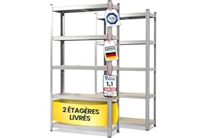 KARAT Étagères pour Charges Lourdes - Étagères Enfichables avec 5 tablettes réglables – Rayonnages en métal Idéal pour Cave Garage Entrepôt - Lot de 2, modèle Lakota (Argent, 200 x 100 x 50 cm)