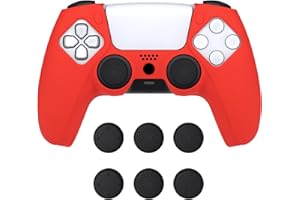 ‎PLAYVITAL playvital Silikon Hülle für ps5 Controller,Dockable Schutzhülle Hülle Case Griffe Skin mit 6 Joystick-Kappen für ps5 Wireless Controller Passend zur Ladestation(Pure Series,Passion Rot)