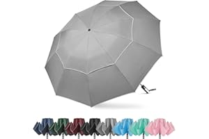 G4Free 152 cm automatycznie otwierany składany parasol z odblaskowym paskiem, 10 żeber, duży parasol golfowy, podróżny, kompaktowy, odwrócony parasol, wiatroszczelny, podwójny baldachim
