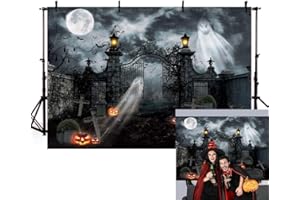 MEHOFOND 2,1x1,5 m Schwarz Grau Halloween Thema Fotografie Hintergrund Hallowmas Nacht Geist Kürbis RIP Hintergrund Geburtstag Party Banner Familie Tapete Dekorationen Porträt Foto Studio Zubehör