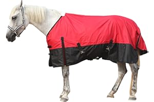 GALLOPOFF Lightweight No Fill Horse Rug – 0g Waterproof & Breathable Standard Neck Turnout Rug Rain Sheet for Horses Red 6'6"