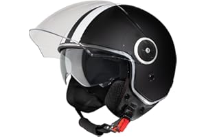 VINZ Arenas Casco Jet Doppia Visiera VIntage | Casco Scooter / Moto con Striscia | Donna E Uomo | Certificato ECE 22.06 | nelle taglie dalla XS-XXL
