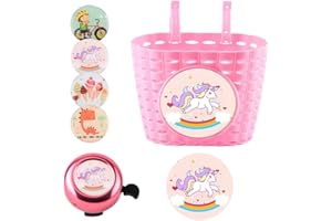 Dhqkqg Cesta Bicicleta Unicornio, Cesta Lantera Bicicleta Niños, Cesta para Bicicleta Infantil, Cesta para Triciclo, con Timbre Bici Niña, con Asa Frontal Ajustable(20×15×13CM)