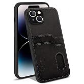 Zebana Apple iPhone 15 Plus ile Uyumlu Kılıf Zebana Kartlıklı L&uuml;x Deri Kılıf Siyah