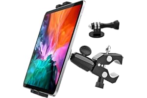 Oilcan Tablet Handlebar Holder with 1/4" Camera Adapter, Microphone Spining Bike Treadmill Handlebar Mount for iPad Mini Air Pro, iPhone, Galaxy (4-12.9") and Action Camera Tripod Gopro etc