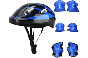 FADCAER Casque Vélo Enfant 7 Pcs Set, Casque pour Enfants avec genouillères, coudières et protège-Poignets, Kit de Casque de Patinage à roulettes pour Roller, Scooter, Cyclisme et Patinage.