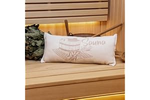 Ger3as Coussin de sauna - Coussin de voyage - 100 % coton - 50 x 22 cm - Beige/blanc