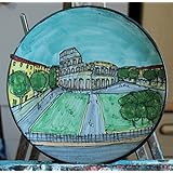 Kolosseum von Rom - Platte Hand bemalt Größe 21,3 cm hoch 2,3 cm- MADE IN ITALY Lucca, Zertifikat.