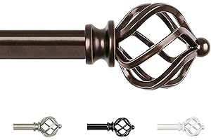 KAMANINA Barra de Cortina 80 a 365 cm, Bronce Barra de Cortinas Ajustable para Ventana con Remates de Twisted Cage Retorcida para Salón Dormitorio