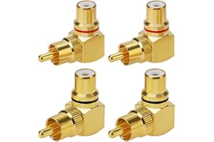4 Sztuk Adapterów 90 Stopni RCA, KUOQIY Pozłacany Adapter Kątowy, Adapter Kątowy RCA Męski na Żeński, do Podłączenia Stereo Audio (2 Czerwone + 2 Czarne)