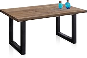 ADEC GROUP duehome | Loft, Mesa Fija de Comedor, Mesa para Salon, Acabado en Roble Boreal y Negro, Medidas: 160 cm (Largo) x 100 cm (Ancho) x 76 cm (Alto)