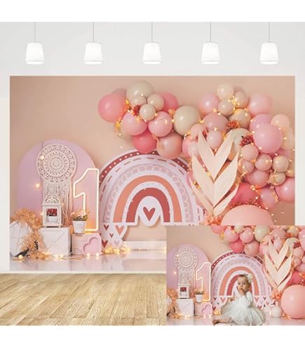 Photography Background Pink Flowers Butterfly Balloons Girls 1st Birthday Party Cake Smash Decor Backdrop Photo Studio | Philippines - View #12