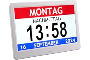 infactory Digitaler Bilderrahmen: Digital-Uhr mit 10"-Display, Wecker, Medizin-Erinnerung, Mediaplayer (Weck Uhr mit Kalender, Senioren, Digitale Wanduhr)