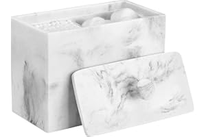 Luxspire Caja de Algodón Bastoncillos con 2 Compartimentos con Tapa, Algodón de Maquillaje, Maquillaje Contenedor, Versátiles Frascos Almacenamiento 13.5 x 7 x 9.5cm - Grava Blanca