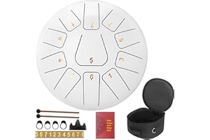 BQKOZFIN Tambor de lengua de acero, 10 pulgadas, 11 tonos, acero tongue, C mayor, para meditación, yoga, sanación sonora, con baquetas, bolsa de transporte, Fingercot (blanco)