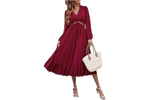 JENJON Donna Vestiti Estivo Scollo a V Elegante Manica Corta Vita Alta Puntini Ruffles Mini Abiti