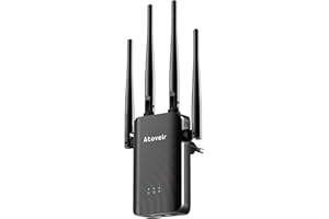 Atoveir Ripetitore WiFi Potente per Casa, Compatibile con Modem Router, Ampia Copertura del Segnale, Installazione Facile, 4 Antenne Lunghe, Nero