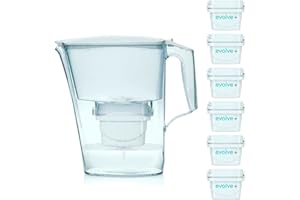 E-volve Aqua Optima Liscia + 6 cartuchos agua Evolve. Pack de 6 meses, blanco, 2,8 litros, Jarra 2,5L + 6 filtros