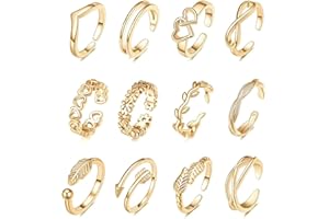 GXGM Bague Orteil pour Femmes Filles simple Réglable Knuckle Ring Lot Bagues Orteils Réglable Bijoux de pied(or), 12 pièce
