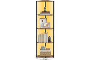 ‎VASAGLE VASAGLE Eckregal mit 5 Ebenen, Bücherregal mit Einstellbarer LED-Beleuchtung, Regal mit Stahlrahmen, 24,8 x 48 x 146,6 cm, für Wohnzimmer, Schlafzimmer, Arbeitszimmer, vintagebraun LBC590K02