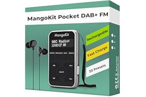 MangoKit MP1 Mini Radio Poche Numérique,Dab/Dab+/FM Radio Portable avec Batterie Rechargeable, Boutons Verrouillables,écouteurs, écran OLED,20 Préréglages de Station(Noir Argent)