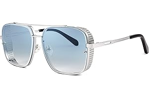 FEISEDY Vintage 70er 80er Sonnenbrille Herren Square Steampunk Brille Groß mit Metall Rahmen und UV400 Schutz B2894