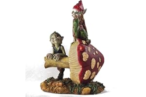 FIESTA STUDIOS Pixie Frères assis sur un champignon magique Mystère de haute qualité Jardin Décoration figurines fée et Elfe enfants Hauteur : 14 cm