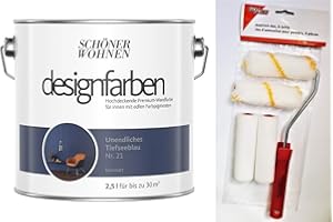 HAGEBAUSPN Schöner Wohnen designfarben feinmatte Wandfarbe für innen 2,5 Liter mit go/on Rollen-Set 5-tlg (Nr 21 Unendliches Tiefseeblau)