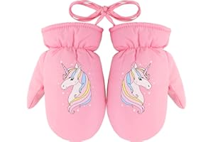 QKURT Gants de Ski Enfants, Moufles de Ski Fille Garçon Gants Chaud Hiver Moufles Coupe-Vent Respirant Snowboard pour Vélo Équitation Patinage Garçons Filles 3-5 Ans