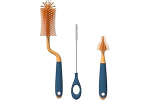 WILSONZIN Goupillon Biberon, 3pcs Goupillon Bouteille Silicone, Brosse Biberon BéBé, Ensemble De Brosses pour Biberon De BéBé Rotatif à 360° pour Bouteille De BéBé, Bouteille en Plastique / Verre, Paille