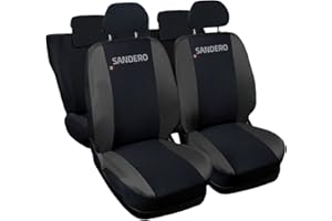 Auto Accessori Lupex Coprisedili Auto Compatibili Sandero | Made In Italy | Set Copri-sedile Anteriori e Posteriori | Logo Ricamato | Airbag Compatibile | Interni (Nero/Grigio Scuro)