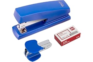 PROMISE FLOURISH Pinzatrice manuale da tavolo, set di cucitrici include 1 cucitrice con 1 scatola 640 punti e 1 levapunti (blu)