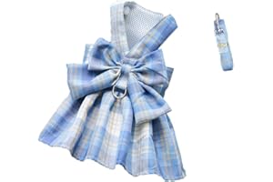 LtuzPet Plaid Dog Dress Bow Tie Harness Leash Set Princess Dog Wedding Dress Puppy Clothes Summer Dog Skirt for Small Medium Dogs Cats Girls