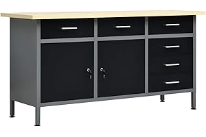 NITCA Banco da Lavoro in Acciaio, con Cassetti e Armadietti con Serratura, Tavolo da Lavoro Garage, Banco da Lavoro Officina, Regolabile in Altezza, Nero 160x60x85 cm Tipo 2