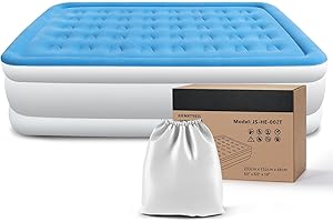 KPUY Colchón Inflable con Bomba eléctrica incorporada, Cama de Aire Doble autoinflable Plegable para huéspedes, Colchones de Aire inflables para Acampar o Uso doméstico, 203x152x46cm,Azul