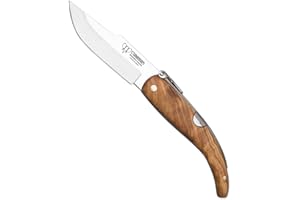 Cudeman Navaja 380-L Albaceteña clásica Hecha en Albacete Hoja de Acero MoVa 1.4116 de 8 cm y empuñadura de Madera de Olivo de 10,5 cm para Caza, Pesca, Supervivencia y bushcraft + Portabotellas
