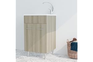 MARINELLIGROUP Mobile lavatoio in legno 60x50 50x50 45x50 cm asse lavapanni pilozza vasca in resina lavanderia (60x50 cm, Rovere Chiaro)