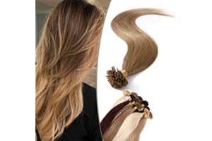14"(35cm) SEGO Extensiones Queratina Pelo Natural sin Clip [0.8g*50 Mechas] #27 Rubio Oscuro U Tip Keratina Cabello Humano Balayage Remy Human Hair (40g)