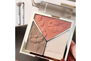 KARLOR 3-in-1 Contour Palette Highlight Rouge Palette with 2 brush, make-up contouring pallet powder contour highlighter powder blush powder palette, face bronze contour silky make-up palette (02)