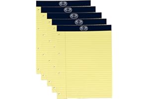 JMS we create smile - A4 Yellow Legal Pad - 50 Sheets 60 GSM Refill Pads with Perforation Top Feint, Ruled Margin Notepad Writing Pads - (Pack of 5)