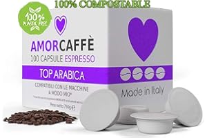 AMORCAFFÈ Amorcaffe 100 Compostable Compatible Coffee Capsules Pods for Lavazza A Modo Mio - Top Arabica taste - Plastic free
