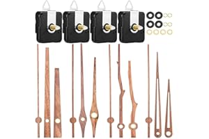 Juwaacoo Lot de 4 pièces de mécanisme d'horloge à quartz avec 4 types de aiguilles d'horloge en bois de noyer Accessoires pour réparation d'horloge
