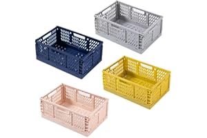 Tielag 4Stücke Klappkiste, Klappbox Klein, Faltbar Aufbewahrungskorb Plastik, Stapelbare Aufbewahrungsbox, Stabil Aufbewahrungskiste für Küche, Bad, Büro, Schlafzimmer, Schublade, 22×14.7 9.3cm