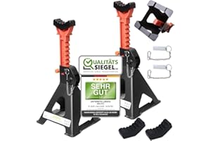 Melko Lot de 2 chandelles d'essieu 3 000 kg avec goupille de sécurité et 2 patins en caoutchouc pour voiture Charge maximale 3 T en fonte Chandelles de support pour voiture Hauteur réglable 28 à 42,5