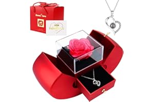 FLTENGLE Preserved Red Rose Gifts for Women, Eternal Flowers Rose & I Love You Heart Necklace in 100 Languages with Openable Apple-Shaped Box, Gift for Her Mom Wife Girlfriend