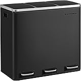 SONGMICS Cestino da Cucina, Pattumiera per Raccolta Differenziata 3 x 18L, 3 Scomparti per Riciclaggio, Coperchi a Chiusura M