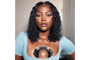 FEIBIN Perruque Femme Naturelle Pre Cut Lace 4x4 Lace Bob Perruque Sans Colle Bresilienne Bouclée Cheveux Humains Pre Plucked Deep Curly Lace Wig Human Hair Wear and Go 14 Pouces Glueless Bob Wig