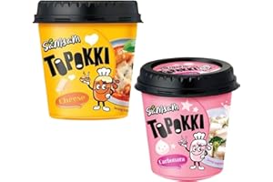SamSam Instant Tteokbokki Topokki Korean Rice Cakes Chewy Street Snack, Multi Flavours, Carbonara, Cheese, Curry, Garlic Teriyaki, Jjajang, Rose, Original Sweet & Spicy（Pack of 2） (Cheese + Carbonara)